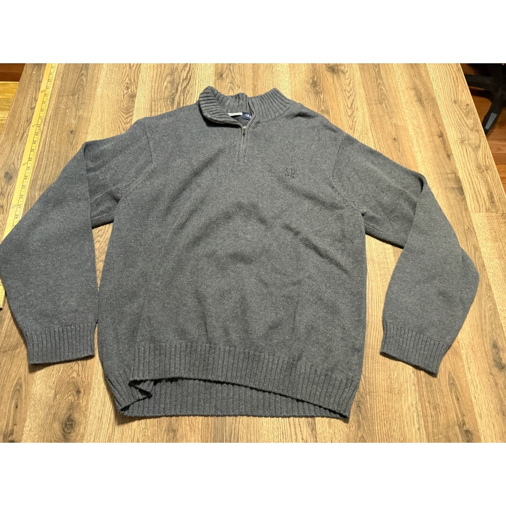 IZOD Sweater Mens Size XL Gray Quarter Zip Pullover Mock Neck Embroidered Logo